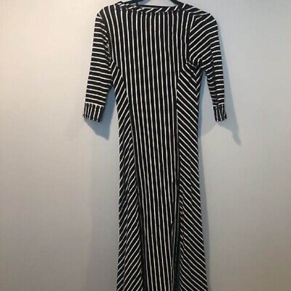 New Saturday Sunday Anthro Pieced Stripe Asymmetrical Midi Dress Xsmall Black - Picture 1 of 8
